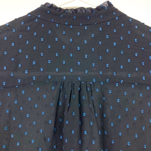 H&M Sheer Clip Dot Button Down High Neck Ruffle Detail Blouse - Picture 5 of 14
